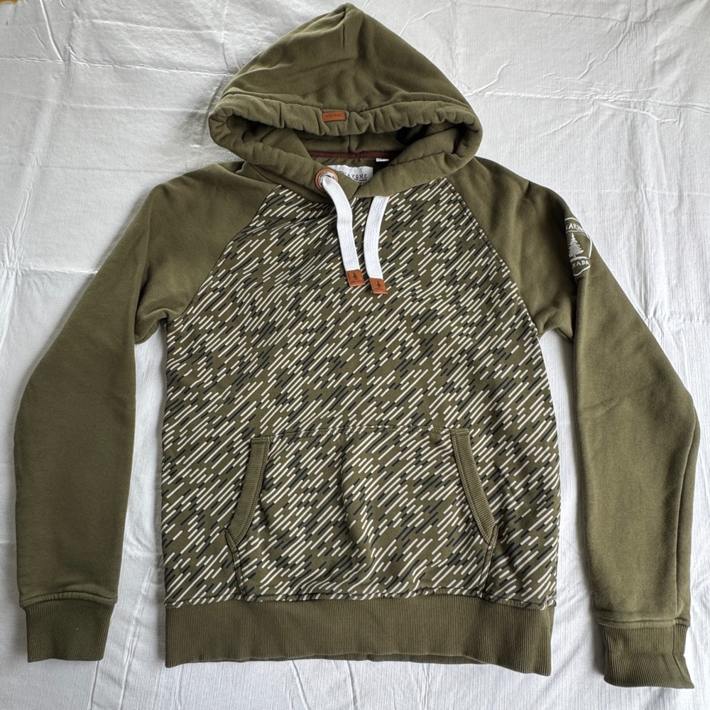 Wanakome Adventure MFG Co Olive‎ Green Patterned Hoodie Womens Small
